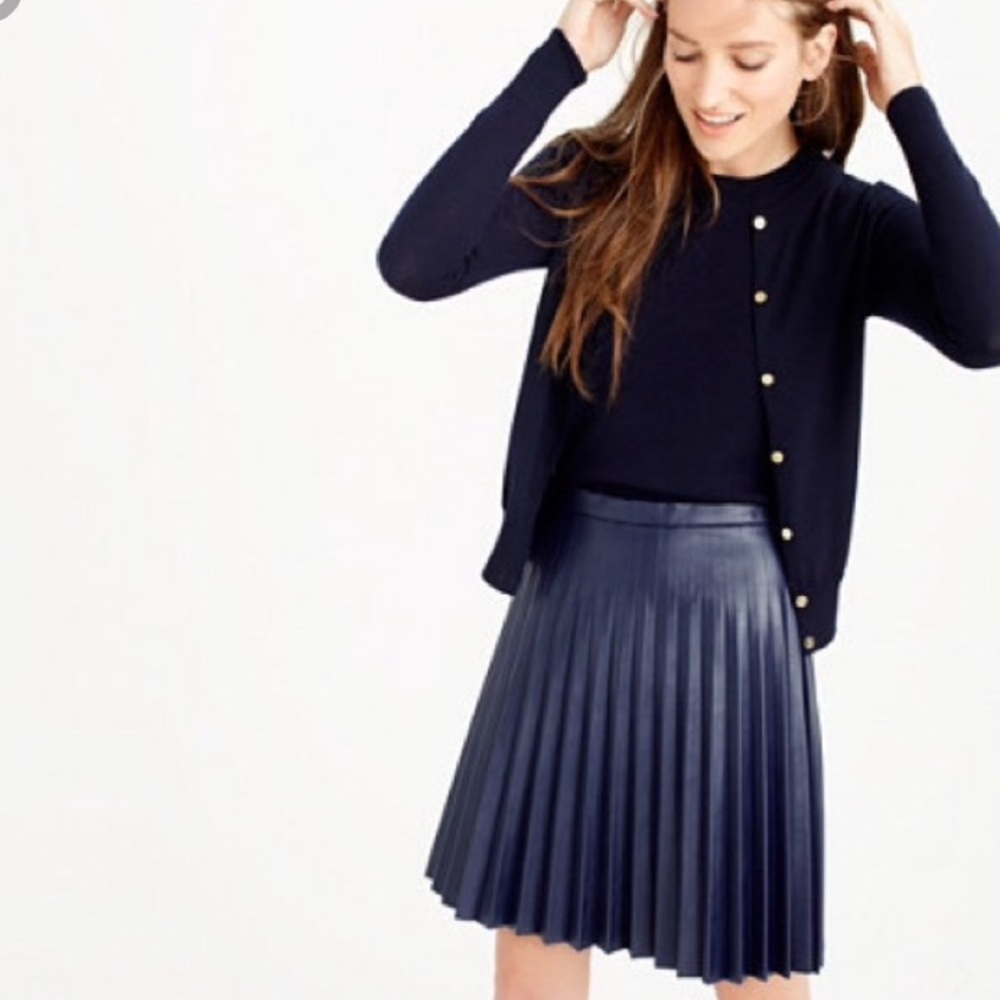 Jcrew Navy pleated faux leather skirt, petite 4